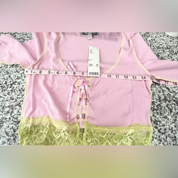 NWT Urban Outfitters Women's Pink crop top w/ yellow lace trim Sz avail: S,M,L - Picture 9 of 10